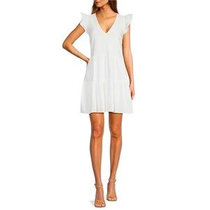 Antonio Melani Opal Linen Blend White Ruffle Sleeve Dress